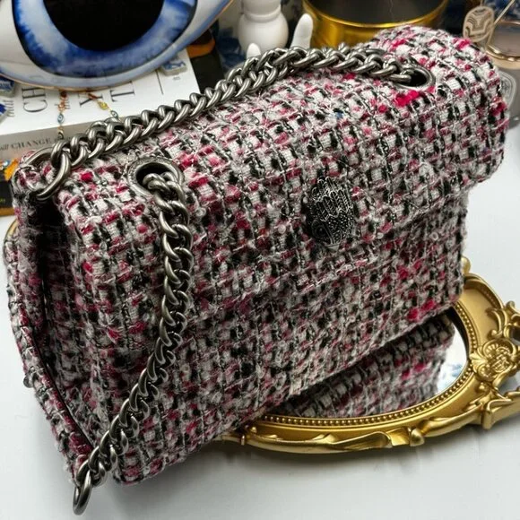 🆕 KURT GEIGER LONDON 🧿 NWOT Tweed Crossbody Bag, Pink & Black Tweed - Picture 14 of 15